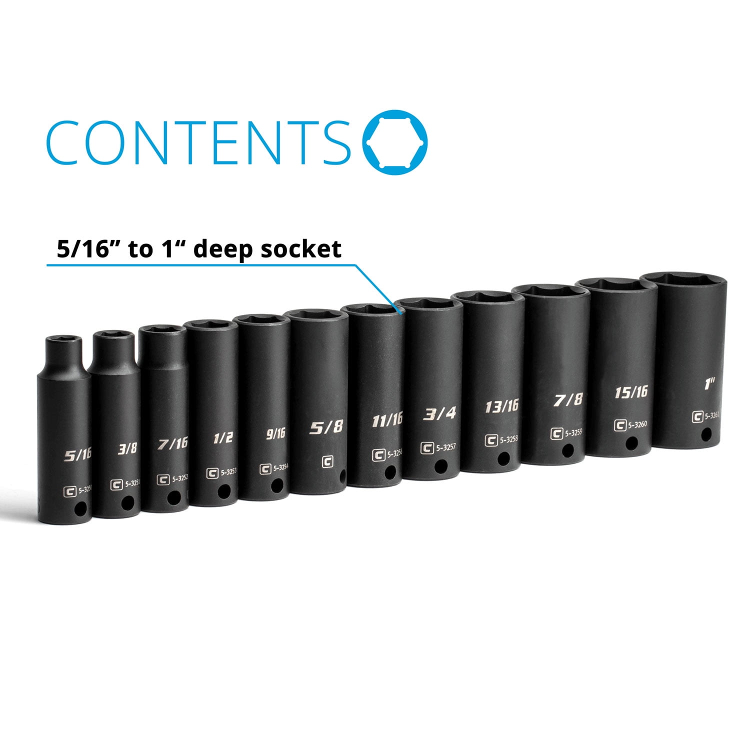 Capri Tools 3/8 in. Drive Deep Impact Socket Set, SAE, 5/16 to 1 in., 12-Piece