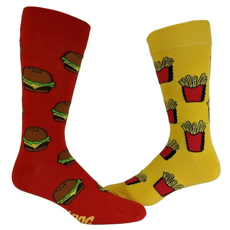 Men s Burger and Fries Socks Funny Junk Food Backyard Cookout Vintage Novelty Footwear