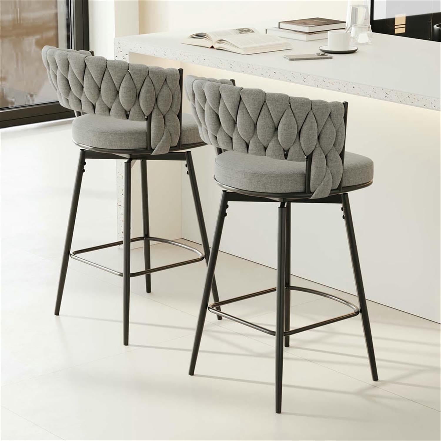 Demi Bonn 35" Counter Height Bar Stools Set of 2, Swivel Barstools with Soft Cushioned Back, Kitchen Island Countertop Chairs for Dining Room, Gray