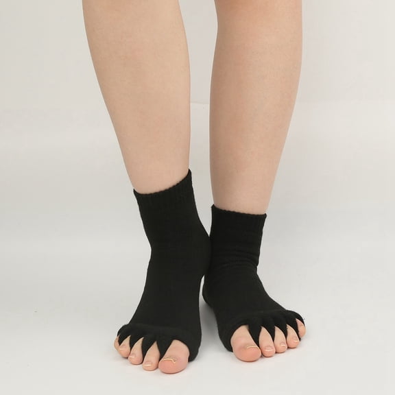 Wuxian Cozy Socks For Women Five Fingers Toe Socks Seamless Solid Open Toes Ankle Socks Non Slip Grip Blend Athletic Cozy Fuzzy Socks,Black,One Size