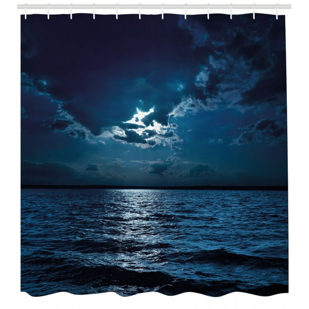 Night Shower Curtain Majestic Dramatic Sky Clouds And Full Moon Over Seascape Calm Tranquil Ocean Fabric Bathroom Set With Hooks Dark Blue White By Ambesonne Walmart Com Walmart Com