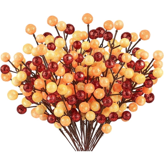 24 Pack Artificial Berry Stems Branches, Christmas Faux Holly Colorful Berries Branches Ornaments for Christmas Tree Wreath DIY Craft Decorations Holiday Home Decor
