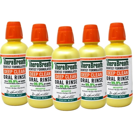 5 Pack - TheraBreath Deep Clean Mouthwash, Alcohol Free, Fresh Mint, 16 fl oz