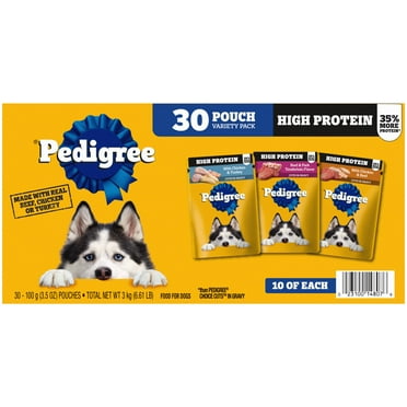 Pedigree Pouch High Protein Adult Soft Wet Dog Food Variety Pack, 3.5 Oz Pouches, (30 Pack)