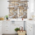 thumbnail image 3 of Marble Texture Kitchen Curtains Valances and Tiers Set of 3 Abstact Grey Brown Gold Gradient Art Tier Curtains and Valance with Rod Pocket for Small Windows, 27.5"x24", 3 of 9