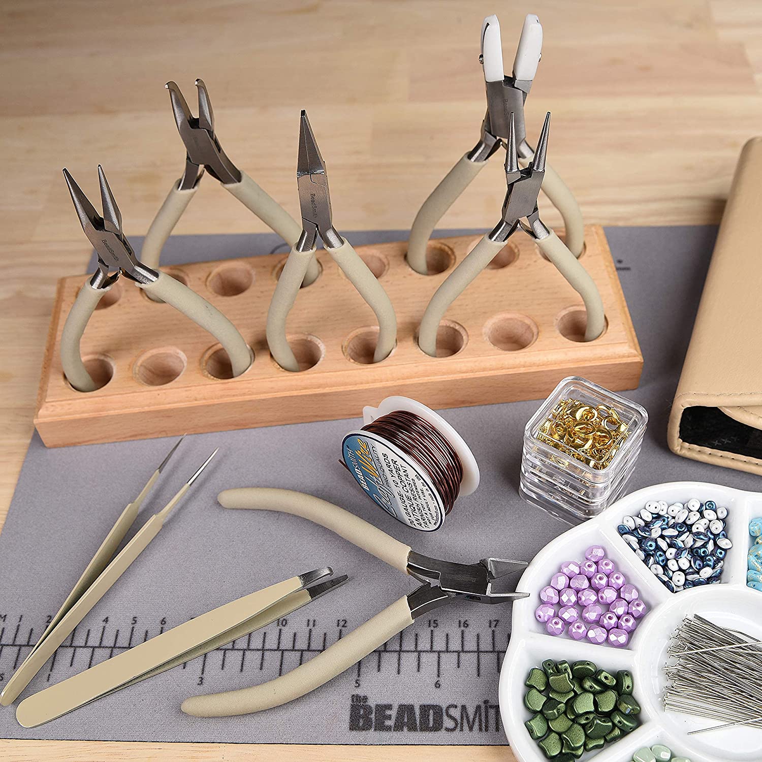 Beadsmith 8 Piece Jewelry Making Plier Set - Beige Color Coordinated Carrying Case