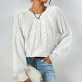 thumbnail image 2 of Hpapadks Fall Sweaters for Women 2025 Casual Solid Color Crew Neck Threaded Pullover Knit Sweaters Cable Knit Sweater Women White L, 2 of 3