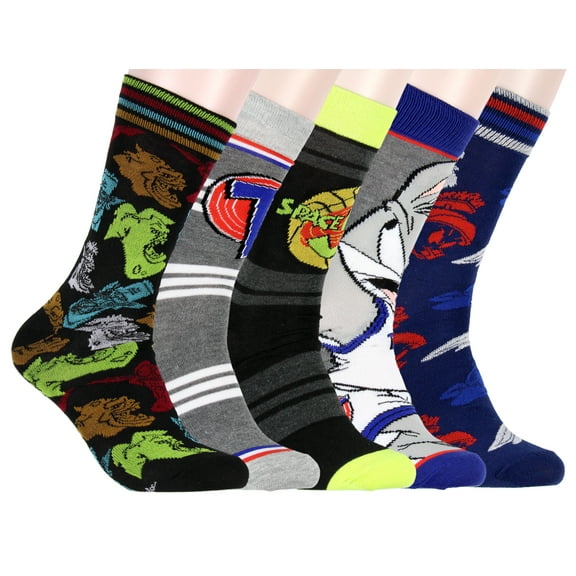 Space Jam Socks Original Film Logo Designs 5 Pack Adult Crew Socks