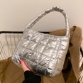 thumbnail image 4 of Moontgen Quilted Women Handbag Fashion Plaid Cotton Tote Bag Portable for Travel (Silver), 4 of 9