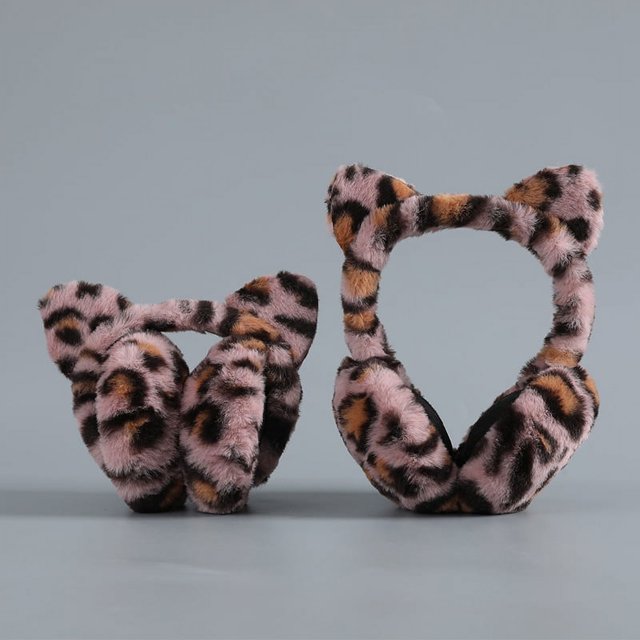 Orejeras con estampado de leopardo, cálidas orejeras de felpa de estilo europeo y americano para invierno, orejeras de felpa con protección para los oídos, lindas orejeras plegables