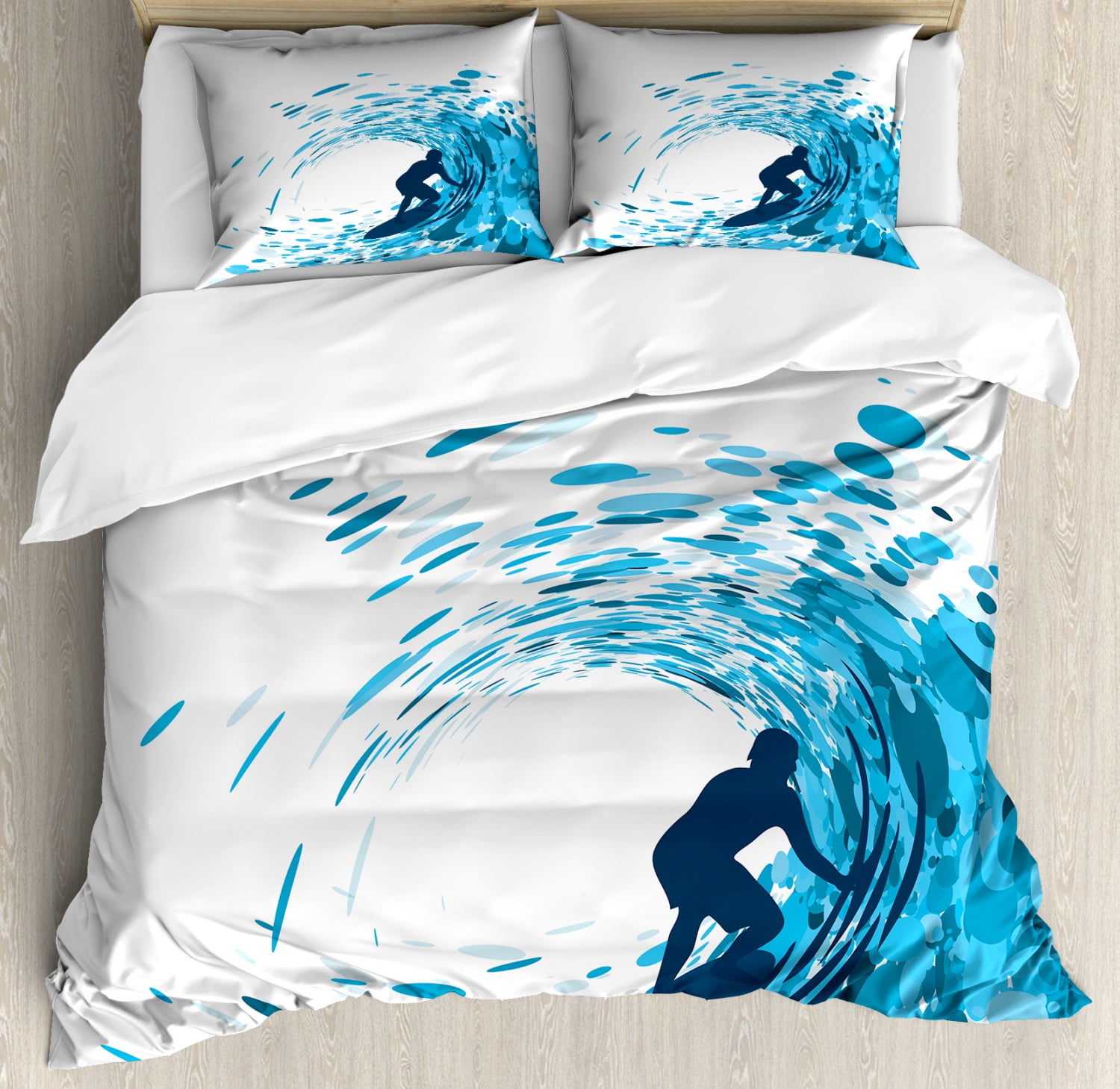 Ride The Wave Duvet Cover Set, Silhouette of a Surfer ...