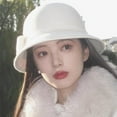 thumbnail image 4 of Classic Felt Fedora Hat for Women Fall Winter Soft Elegant Bow Bucket Hat Cozy Short Brim Cap White, 4 of 4