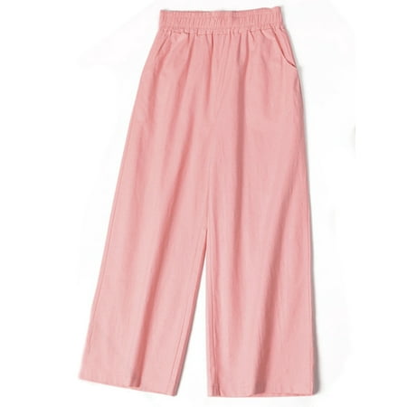 Classic Straight Leg Pockets - Women Cotton Linen Calf-length Pants Casual Loose Plus Size Elastic Waist Trouser Wide Leg Straight Pants With Pockets