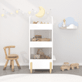 thumbnail image 2 of Kids Bookshelf with Chalkboard Side – Bear-Shaped Wooden Bookcase with 3-Tier Storage, Drawing Board for Toddlers, Toy and Book Organizer for Playroom or Bedroom – White, 2 of 9