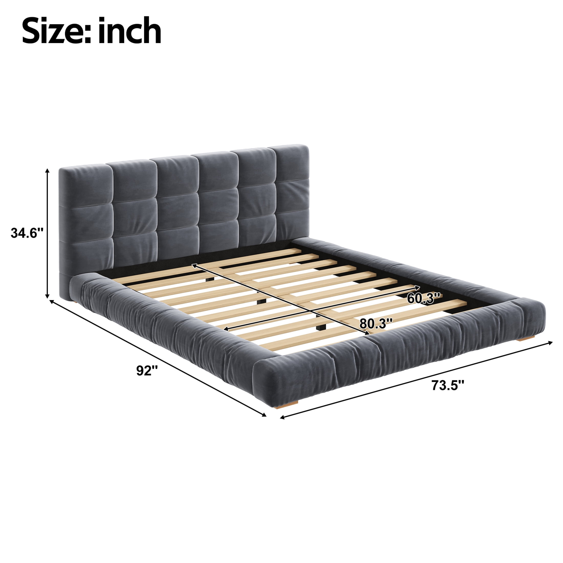 Christopher Knight Home Modern Velvet Upholstered Platform Bed with Channel Tufted Headboard, Queen, Gray