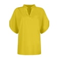 thumbnail image 4 of Festive Weekend Brunch Outfit Tops, Tropical Vacation Outfits for Women Beach Tops Spring Fashion 2025 Trendy Summer Short Sleeve Shirts Ladies and Blouses Womens Basic Tees Yellow S, 4 of 4