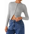 thumbnail image 3 of Blusas de Larga para Mujer, Cárdigan Ligero de Otoño, Camisetas para Salir, Blusas Acanaladas con Botones, Lindas y A Gris L, 3 of 10