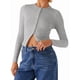 thumbnail image 3 of Blusas de Larga para Mujer, Cárdigan Ligero de Otoño, Camisetas para Salir, Blusas Acanaladas con Botones, Lindas y A Gris S, 3 of 10