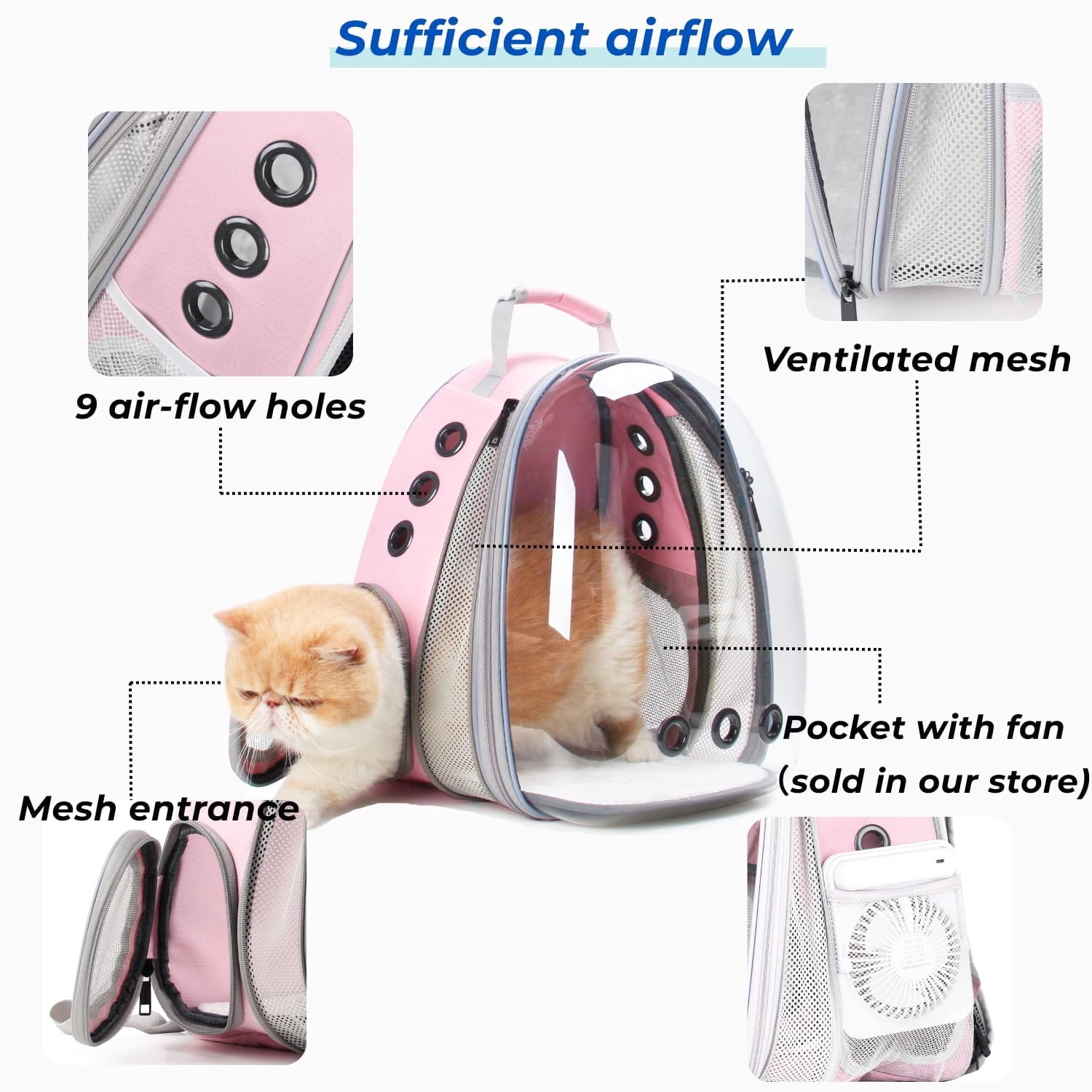 Lollimeow Cat Carrier Backpack with Panoramic Bubble Window, Supports 16 lbs Pets