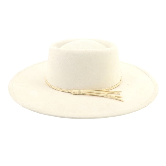Qicasul Big Wide Brim Fedora Hats for Women Men Western Suede Hat Large Felt Panama Hat Rancher Hat Beige