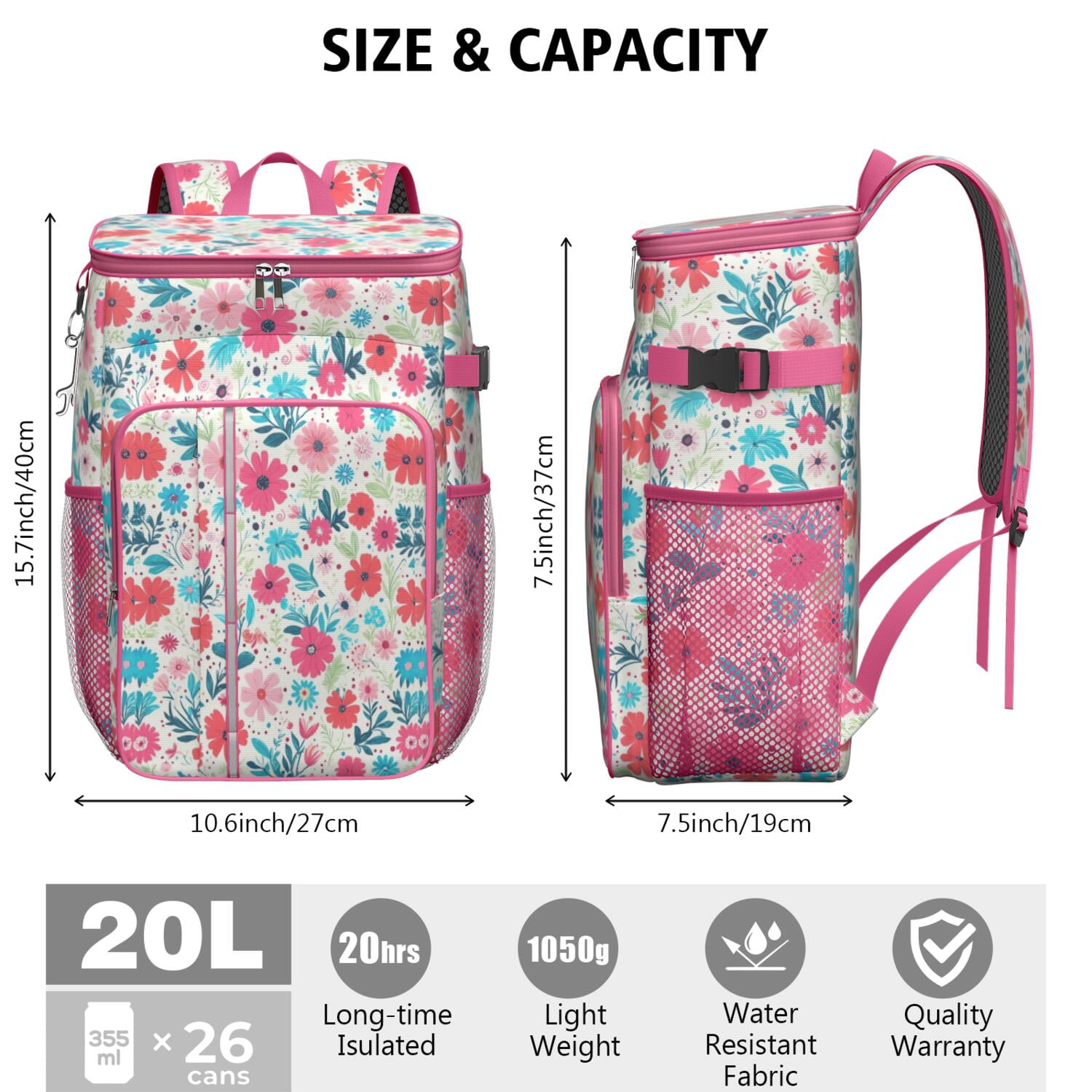 Travel Cooler Bag - Pioneer Flower Camping Beer Cooler Backpack with Bottle Opener- Waterproof Insulated Picnic Backpacks - Cooler Bag for Beach