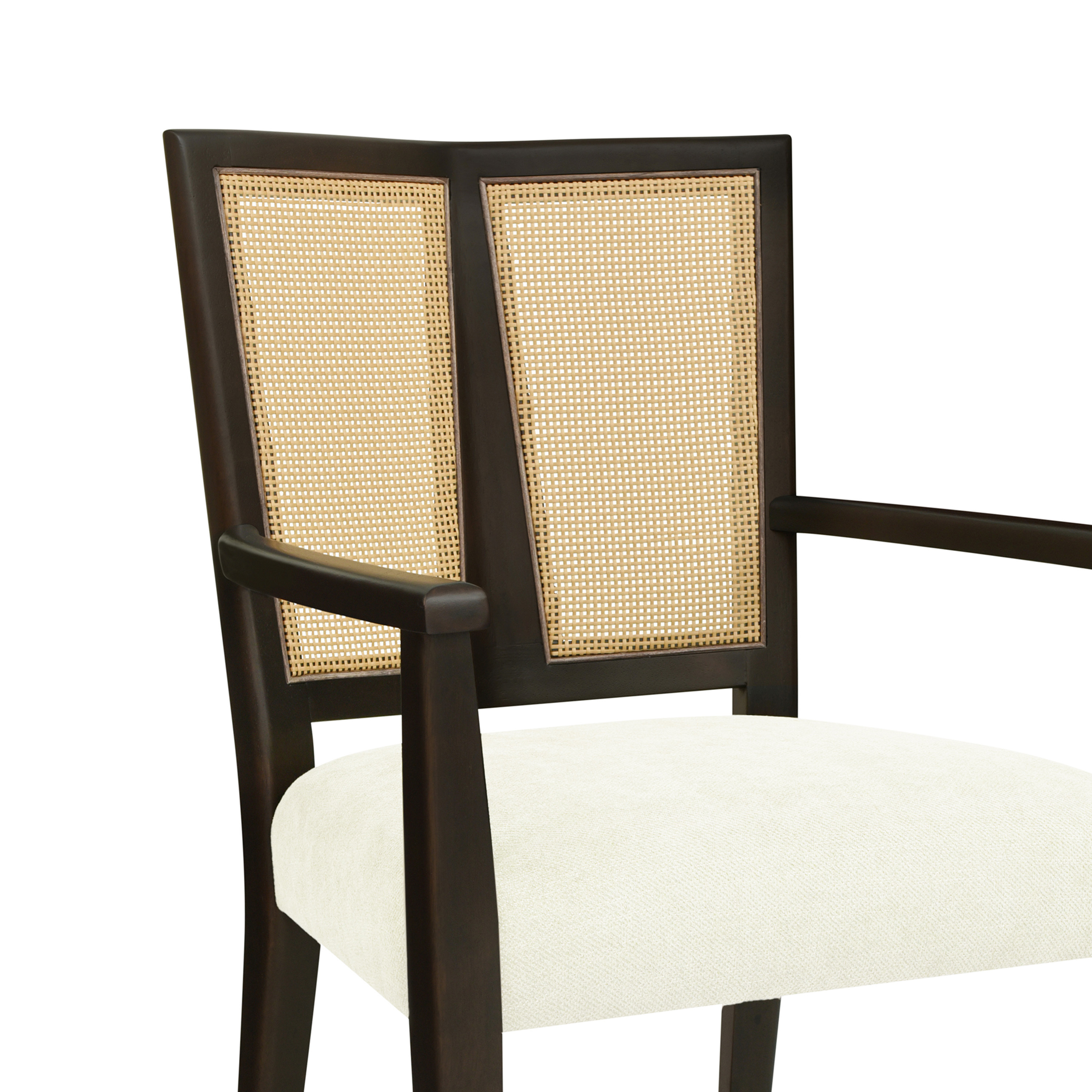 Euroco Wooden Arm Dining Chairs Set of 2, Modern Fabric Upholstered Kitchen Side Chairs for Living Room,Beige & Dark Brown