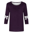 thumbnail image 5 of Xdegoge Womens Christmas Shirt Plus Size Crew Neck Bowknot 3/4 Length Sleeve Tops Xmas Tree Graphic Tees Family Merry Shirts Tunic Trendy Blouses Camisa De Navidad Para Mujer, 5 of 5