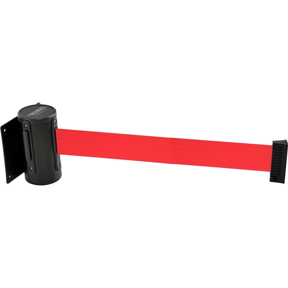 Global Industrial Wall Mount Retractable Belt Barrier Black Case W/7-1/2' Red Be