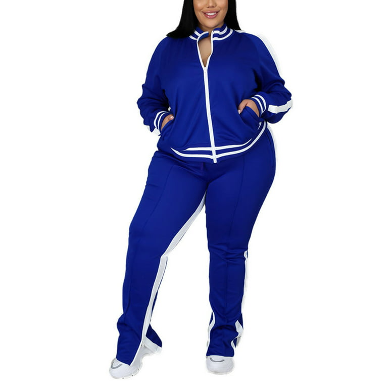 Haite Women Plus Size 2 Piece Tracksuit Crewneck Ladies Oversized Long  Sleeve Jogging Set Tops Long Sweatpants Outfits Lounge Sets Blue XXXXXL 