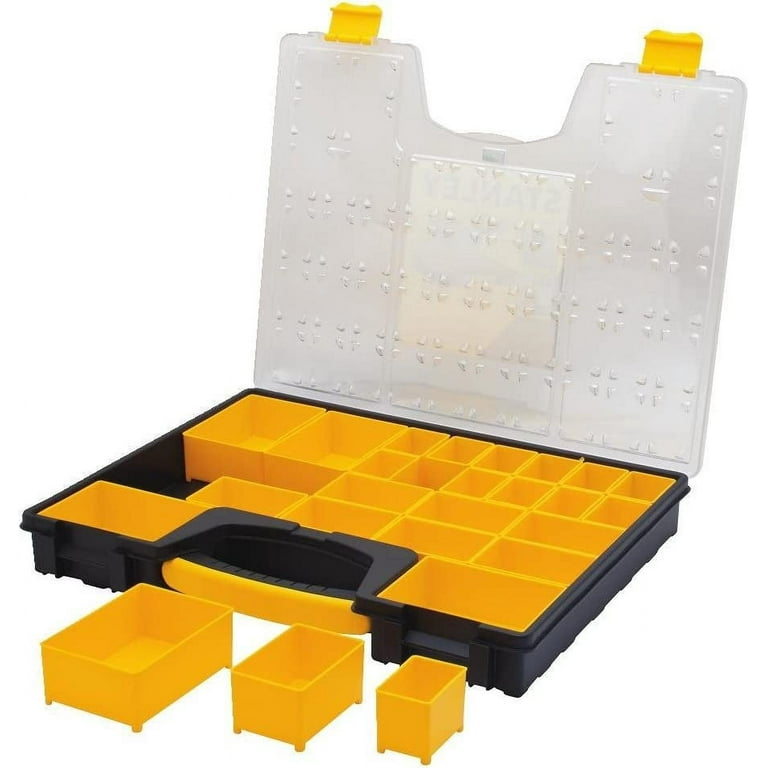 Stanley Compartment Box, 25 Compartments, Black/Yellow, 16 1/2 in W x 2 1/8  in H x 13 1/4 in L 014725R