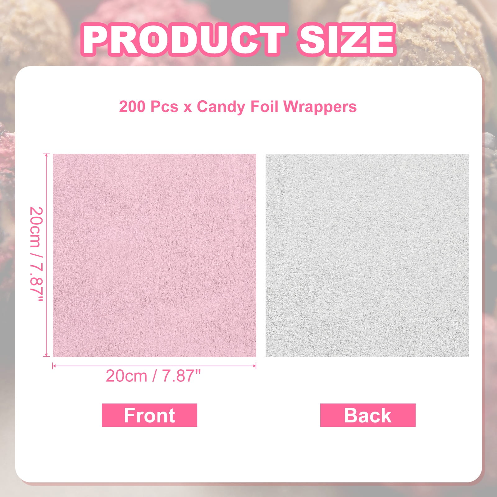 Uxcell 200 Pcs Candy Foil Wrappers, 7.87 x 7.87 Inch Aluminium Foil Chocolate Bar Square Wrappers for Tea Brownies DIY Packaging Wedding Party Decoration, Light Pink (Orange Peel)