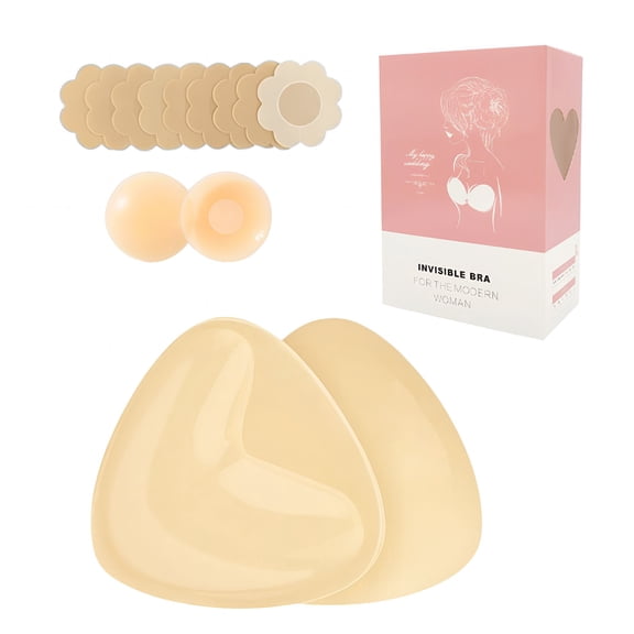 OQRKI Ultra Push up Sticky Bra Pads Inserts | Double Sided Adhesive Bra Inserts | Stick on Bra for Sports Bra Swimsuit (Medium, Beige)