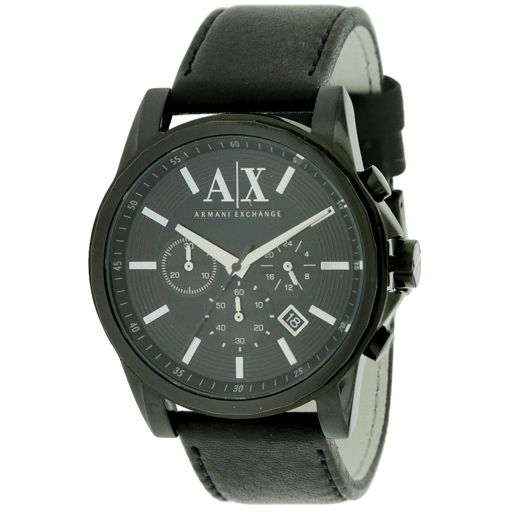 Armani Exchange - Armani Exchange Black Leather Chronograph Mens Watch ...