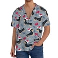 thumbnail image 1 of Fotbe Christmas Hat Dachshund Camisa Estampada de Manga Corta para Hombre, Casual de Verano, Estilo Playero, Sin Arrugas-Small, 1 of 5