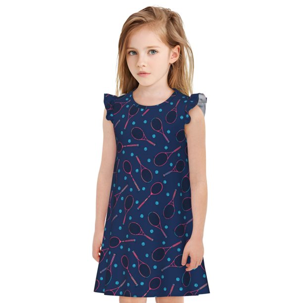 Fotbe Tennis Racket Vestido de Dormir para Niñas de 3 a 10 Años, Mangas Cortas, Estilo Princesa, Pijama Camisón con Mangas Voladas-XX-Large