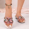 thumbnail image 4 of pwidon Women's Block Heel Slide Sandals Square Open Toe Slip On Boho Multicolor Bead Rhinestone Decor Casual Dress Mules Pink 5.5, 4 of 4