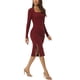 thumbnail image 4 of Vestido de suéter midi de punto acanalado de ajuste ceñido de manga larga con escote cuadrado para mujer XL rojo, 4 of 7