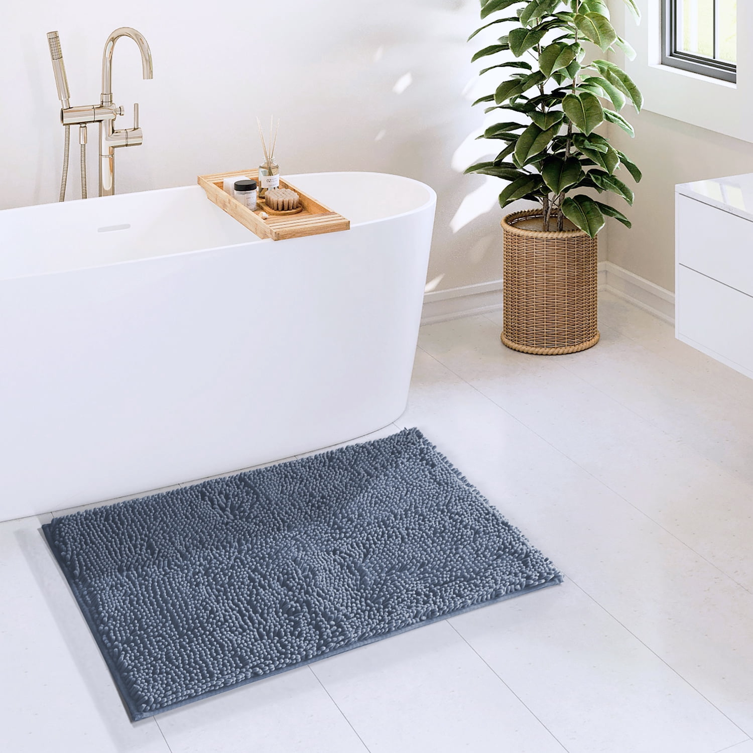 Lammaloe Chenille Bathroom Rugs Non Slip Bath Mat, 24×36 Ultra Absorbent, Bath Mats for Bathroom, Navy