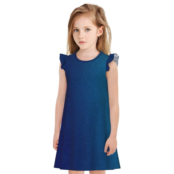Fotbe teal blue Vestido de Dormir para Niñas de 3 a 10 Años, Mangas Cortas, Estilo Princesa, Pijama Camisón con Mangas Voladas-XX-Large