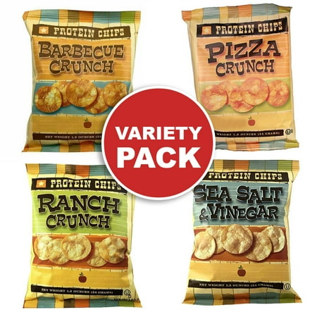 Protein Chips, Variety 4 Pack, BBQ, Ranch, Pizza, Salt and Vinegar, Low Carb Snack, High