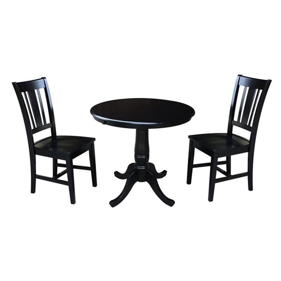 36" Round Dining Table with 12" Leaf and 2 San Remo Chairs - Black - 3 Piece set