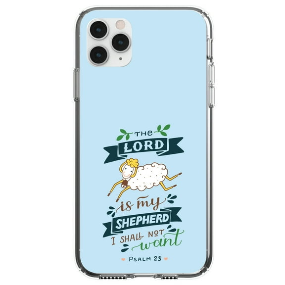 DistinctInk Clear Shockproof Hybrid Case for iPhone 12 MINI (5.4" Screen) - TPU Bumper, Acrylic Back, Tempered Glass Screen Protector - The Lord is My Shepherd I Shall Not Want