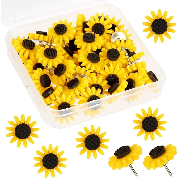 40 Pieces Sunflower Push Pins Sunflower Thumb Tacks Yellow Flower Cork Board Tacks Safety Push Pin Buckles for DIY Crafts Photo Wall Maps Bulletin Board Offices Schools Supplies with Box