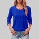thumbnail image 1 of MHFRRA Top Informal Plisado de Manga Larga y Cuello Redondo para Mujer Azul, 1 of 3