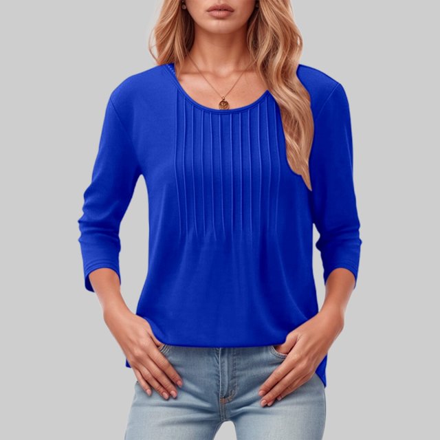 Huaizzzy Haut à Manches Longues pour Femmes Mode Décontractée Plissé Col Rond Bas Hauts Athlétiques à Manches Courtes pour Femmes Grands T-Shirts pour Femmes T-Shirts Unis pour Femmes Haut d'Entraînement pour Femmes T-Shirts à Manches Longues pour Femmes
