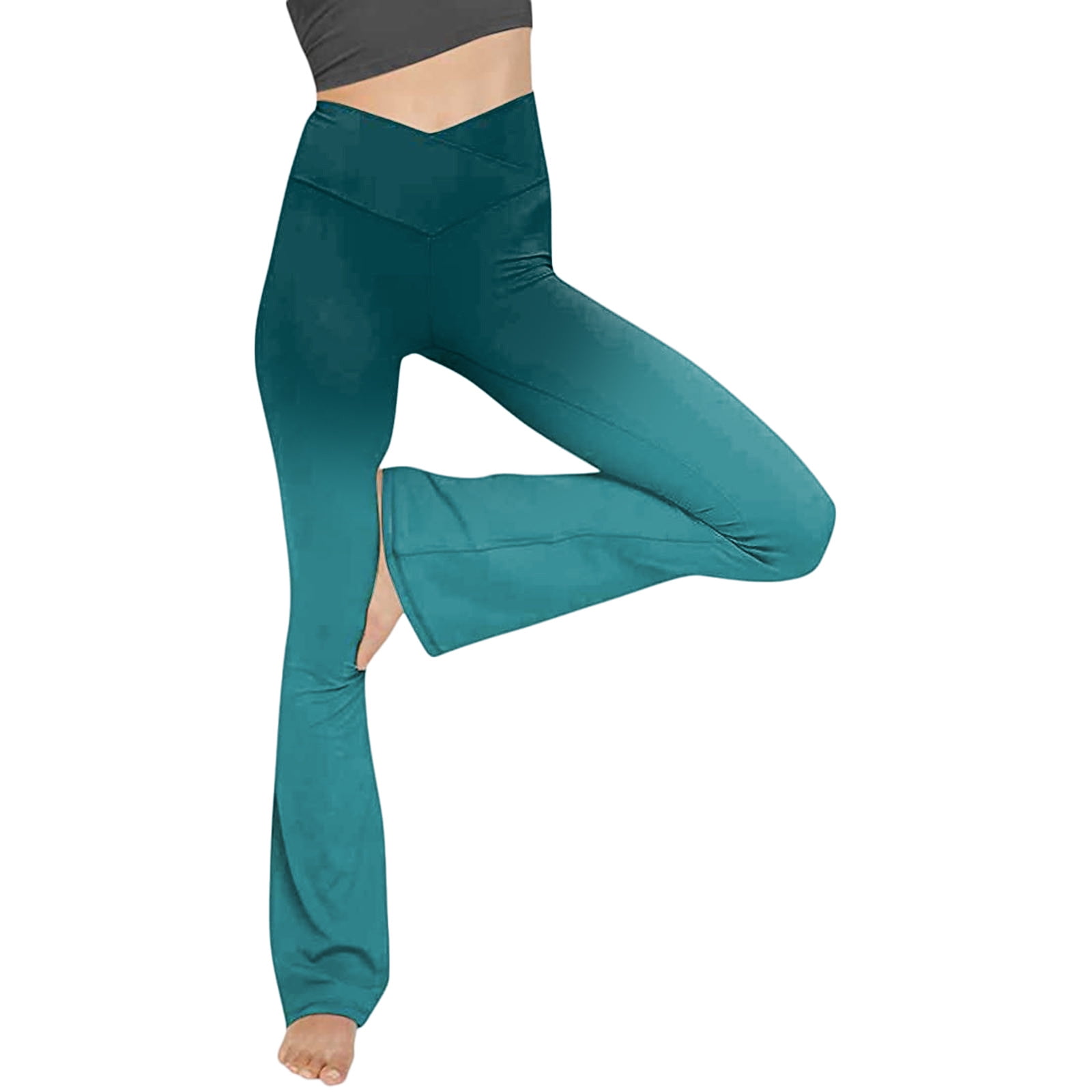 Fvwitlyh Pantalon Femme Chic Women Gradient Print Yoga Pants Boot Cut High Waist Workout Leggings Elastic No See Through Flare Tummy Control Pants Green S Walmart
