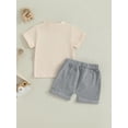 thumbnail image 6 of Loicainy Toddler Baby Boy Summer Outfits 6 12 18 24 Months 2T 3T 4T Dinosaur Letter Print Round Neck Short Sleeve Tops with Solid Shorts Clothes Set, 6 of 9