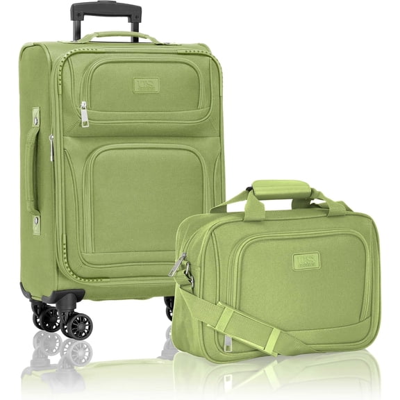 U.S. Traveler Rio 2-Piece Expandable Softside Carry-on Luggage Set - Spinner Wheels, TSA-Approved, Tote Bag, Lightweight Travel Suitcase, Light Green (22/14)
