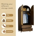 thumbnail image 3 of PHOYAL Modern 31.49" Arch Armoire Wardrobe with 2 Rattan Doors, Freestanding Closet Cabinet with 2 Drawers and Hanging Rail for Bedroom, Walnut, 3 of 7