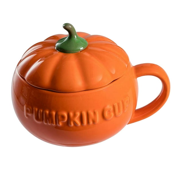 Taza de cerámica con forma de calabaza naranja para Halloween, tazas de café, artículos para beber para fiestas espeluznantes, decoración Grande